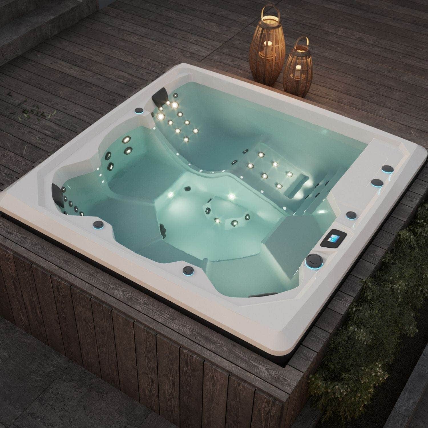 Vikingbad Morild Utendørs Spa Sterling Silver/Grå - FRP lokk og bluetooth stereo VikingBad Utendørs boblebad VB-113936