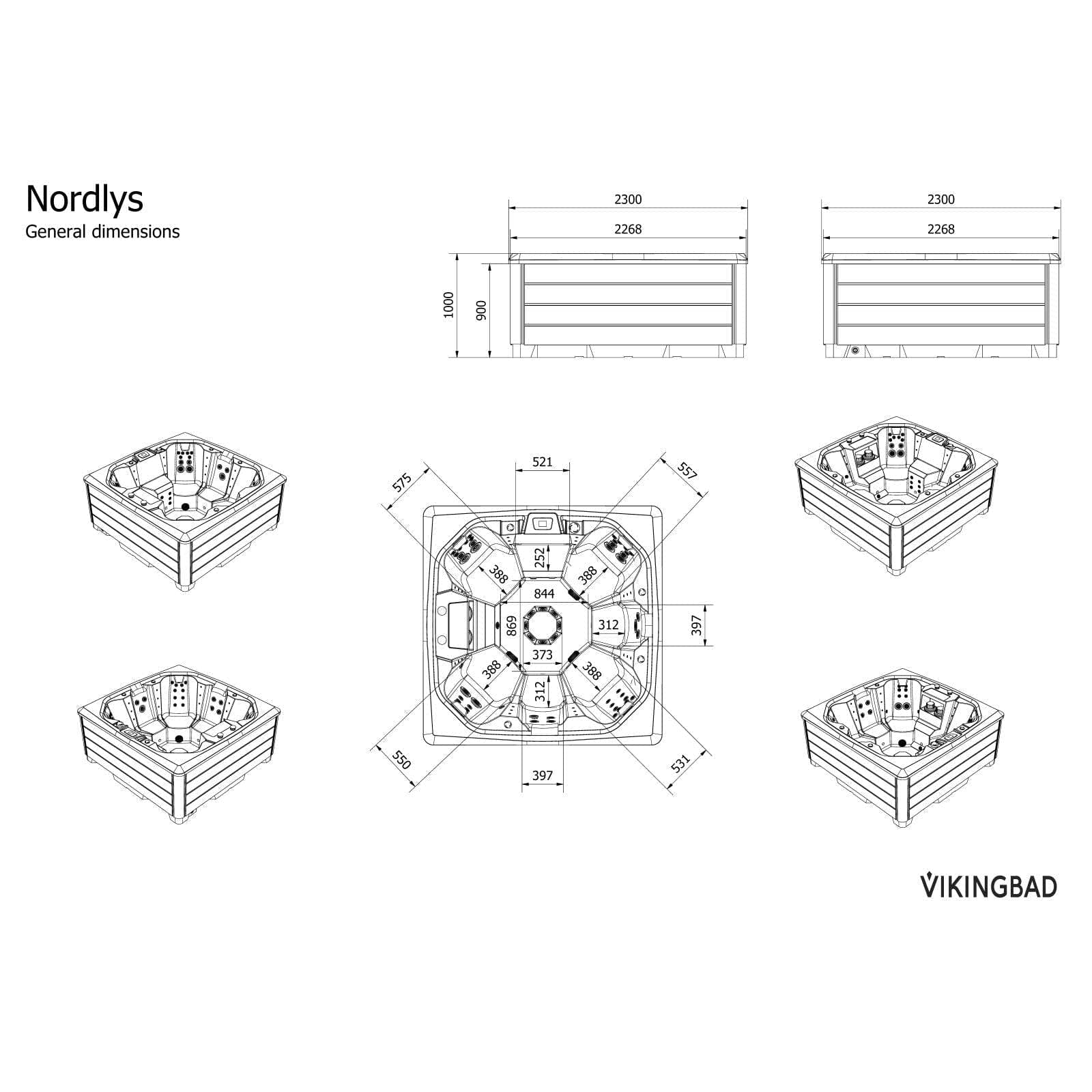 Vikingbad Nordlys Utendørs Spa Sterling Silver/Grå - FRP lokk og bluetooth stereo VikingBad Utendørs boblebad VB-113937