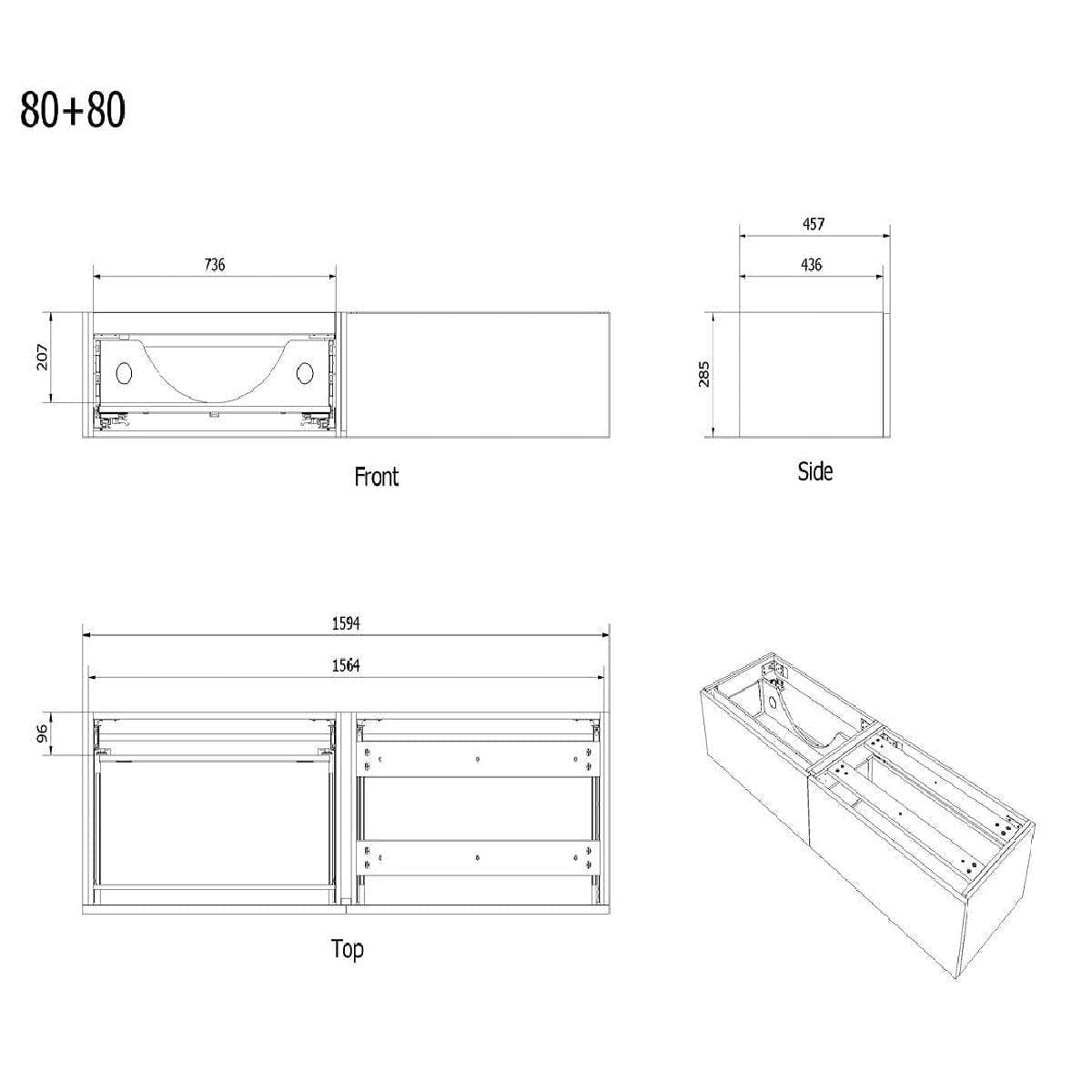 VikingBad Servantskap stav MIE DEMI - Mål: B(60-200)x46x29 cm VikingBad Servantskap