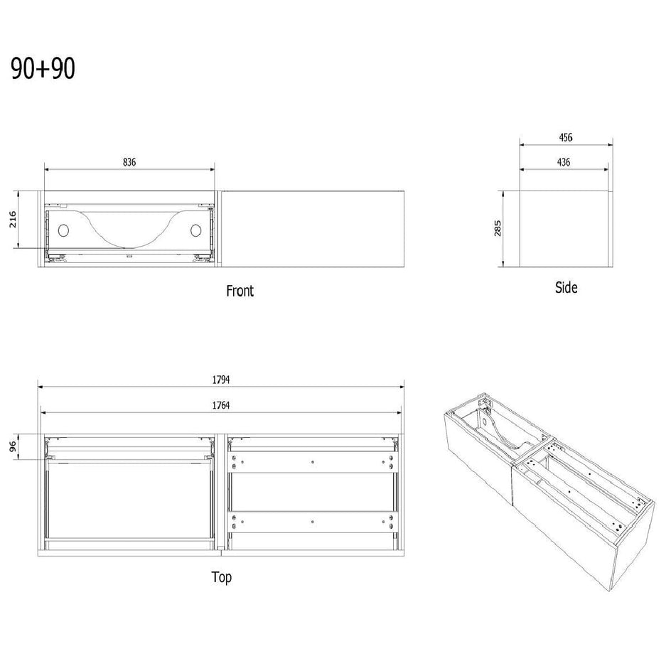 VikingBad Servantskap stav MIE DEMI - Mål: B(60-200)x46x29 cm VikingBad Servantskap