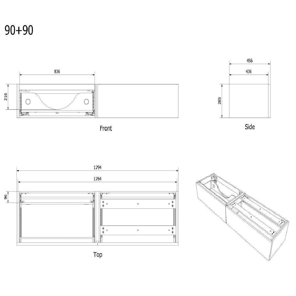 VikingBad Servantskap stav MIE DEMI - Mål: B(60-200)x46x29 cm VikingBad Servantskap