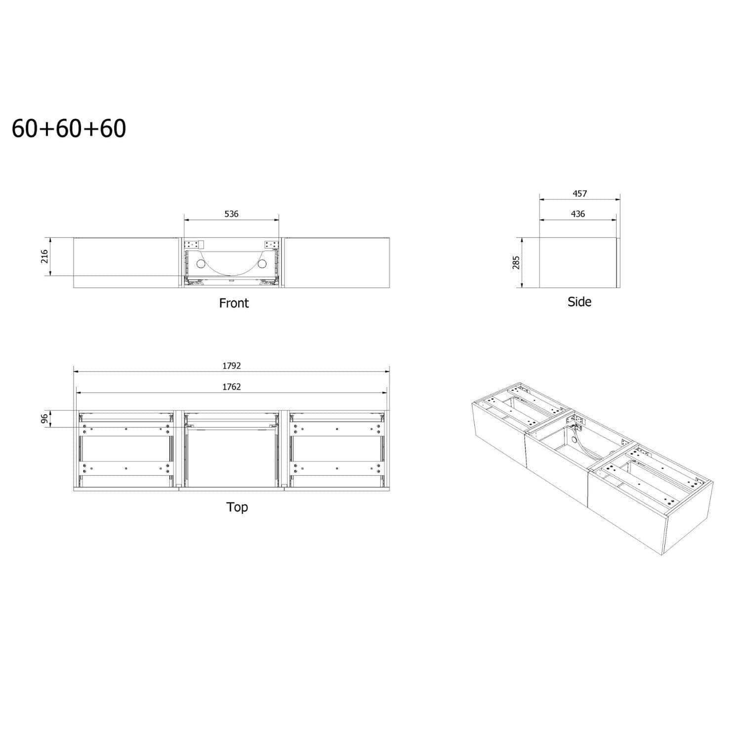 VikingBad Servantskap stav MIE DEMI Mål: B180x46x29 cm (3x60) VikingBad Servantskap