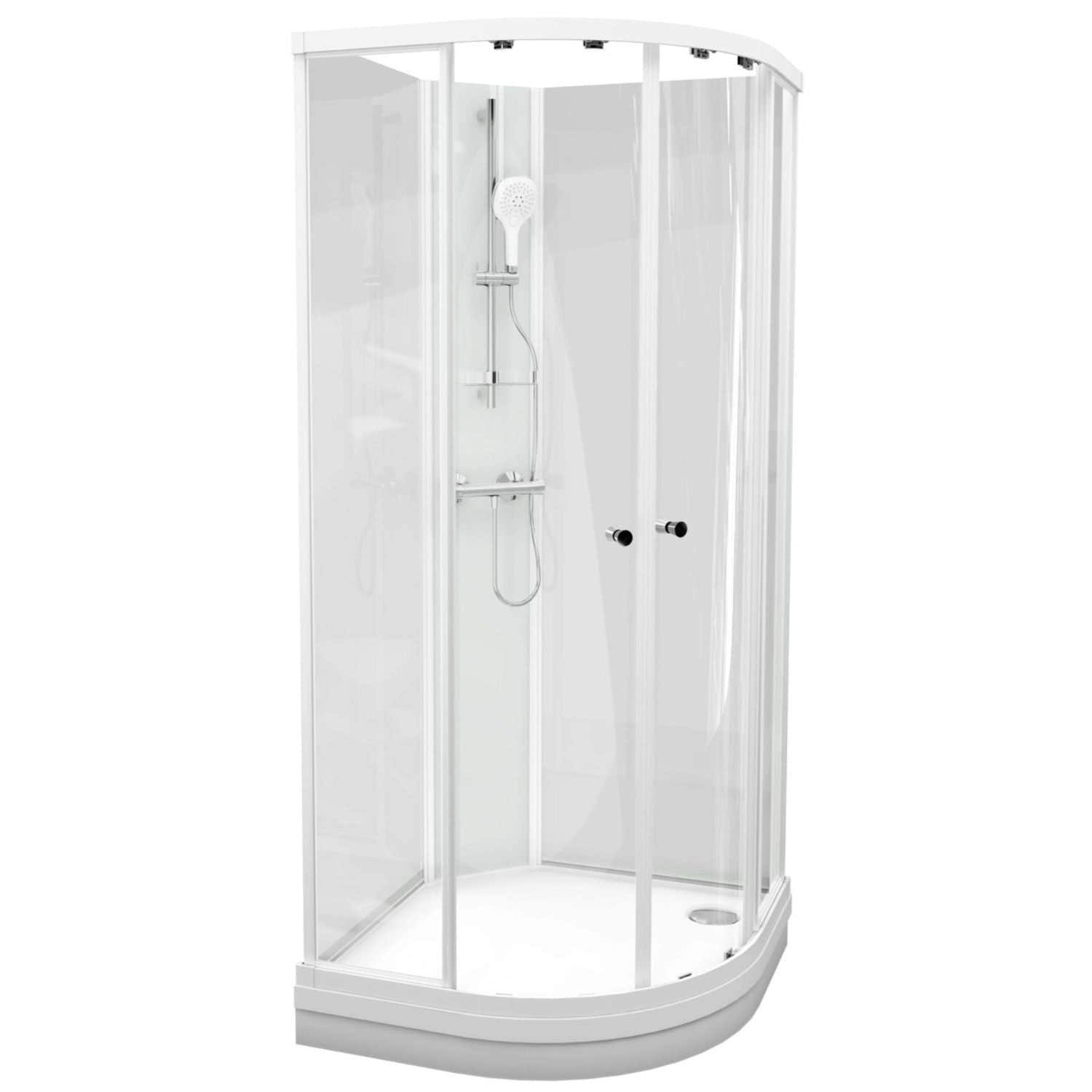 VikingBad SOFIA Dusjkabinett Buet Basic - Støpemarmor Bunnkar Hvit matt / 80x80cm / Klart glass VikingBad Dusjkabinett VB-115593