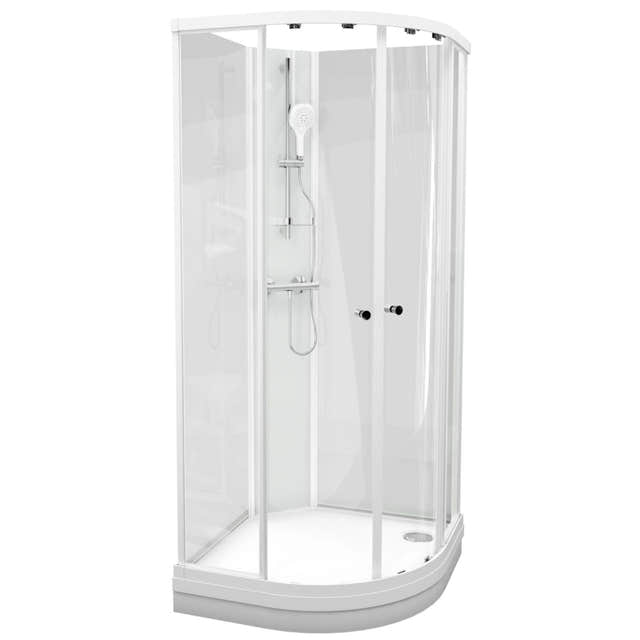 VikingBad SOFIA Dusjkabinett Buet Basic - Støpemarmor Bunnkar Hvit matt / 80x80cm / Klart glass VikingBad Dusjkabinett VB-115593