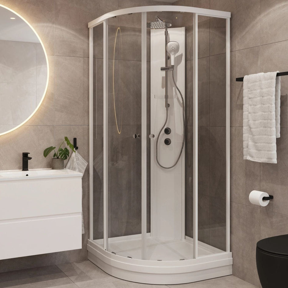 VikingBad Sofia Dusjkabinett Buet Pluss H210cm, Støpemarmor Bunnkar VikingBad Dusjkabinett