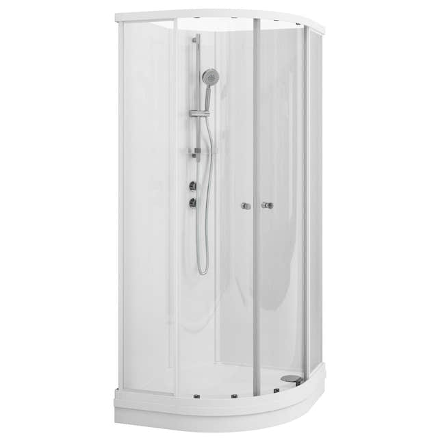 VikingBad SOFIA Dusjkabinett Buet Standard - Støpemarmor Bunnkar Hvit matt / 80x80cm / Hvit glass VikingBad Dusjkabinett VB-115586