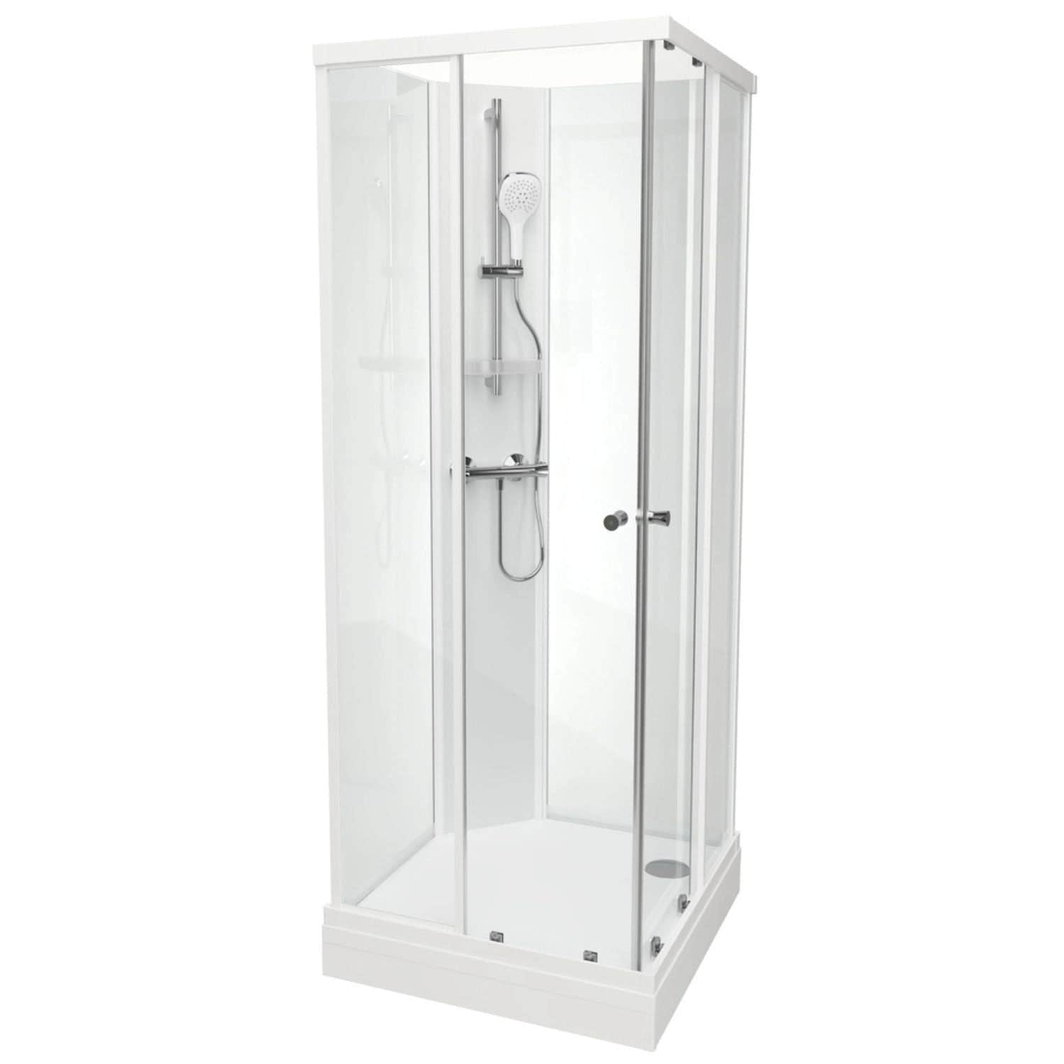 VikingBad SOFIA Rett Basic Dusjkabinett Hvit matt / 80x80cm / Hvit glass VikingBad Dusjkabinett VB-117798