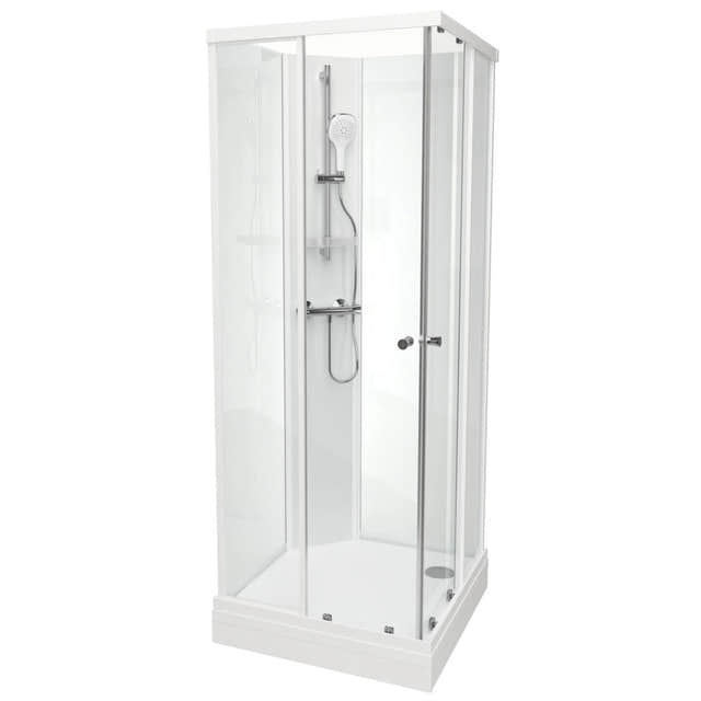 VikingBad SOFIA Rett Basic Dusjkabinett Hvit matt / 80x80cm / Hvit glass VikingBad Dusjkabinett VB-117798