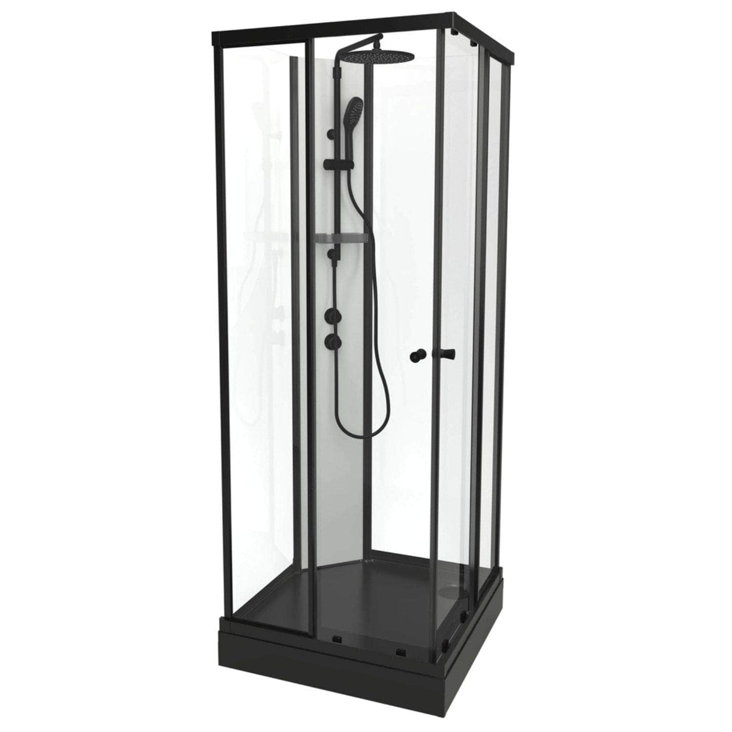 VikingBad SOFIA Rett Pluss Dusjkabinett - hvit søyle Svart matt / 90x90cm / Klart glass VikingBad Dusjkabinett VB-118472