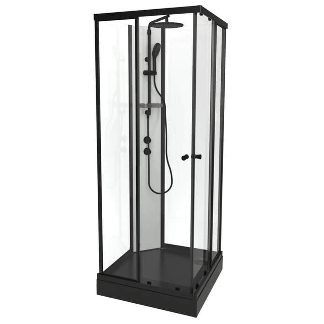VikingBad SOFIA Rett Pluss Dusjkabinett - hvit søyle Svart matt / 90x90cm / Klart glass VikingBad Dusjkabinett VB-118472