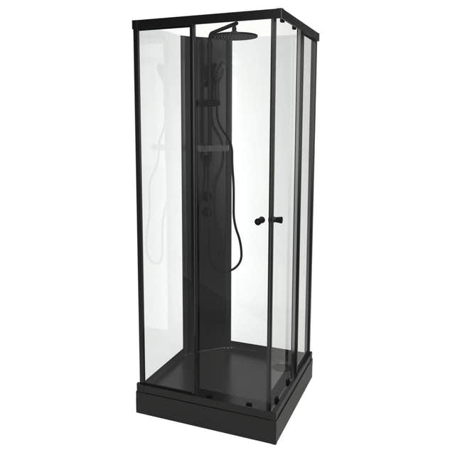 VikingBad SOFIA Rett Pluss Dusjkabinett - svart søyle Svart matt / 90x90cm / Klart glass VikingBad Dusjkabinett VB-117810