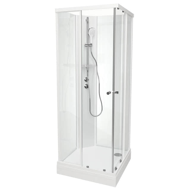 VikingBad SOFIA Rett std Dusjkabinett - Lav Hvit matt / 80x80cm / Hvit glass VikingBad Dusjkabinett VB-117796