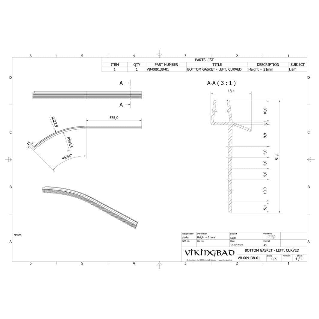 VikingBad Subbelist Liam Buet PVC H51mm Rivbar - B79cm VikingBad Reservedel dusj