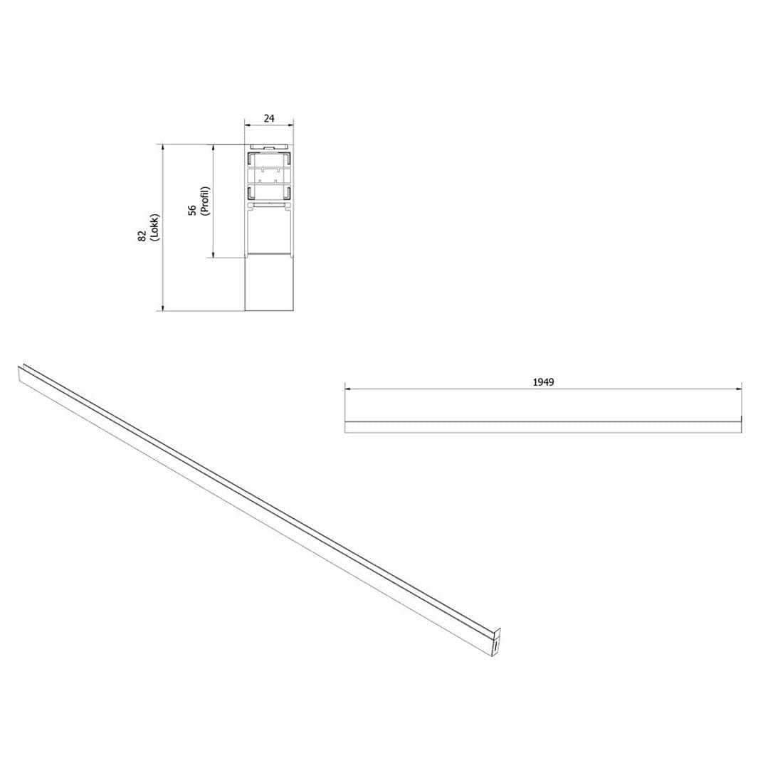VikingBad Utfellingsprofil +25mm Liam Dusjdør H195cm VikingBad Veggprofil