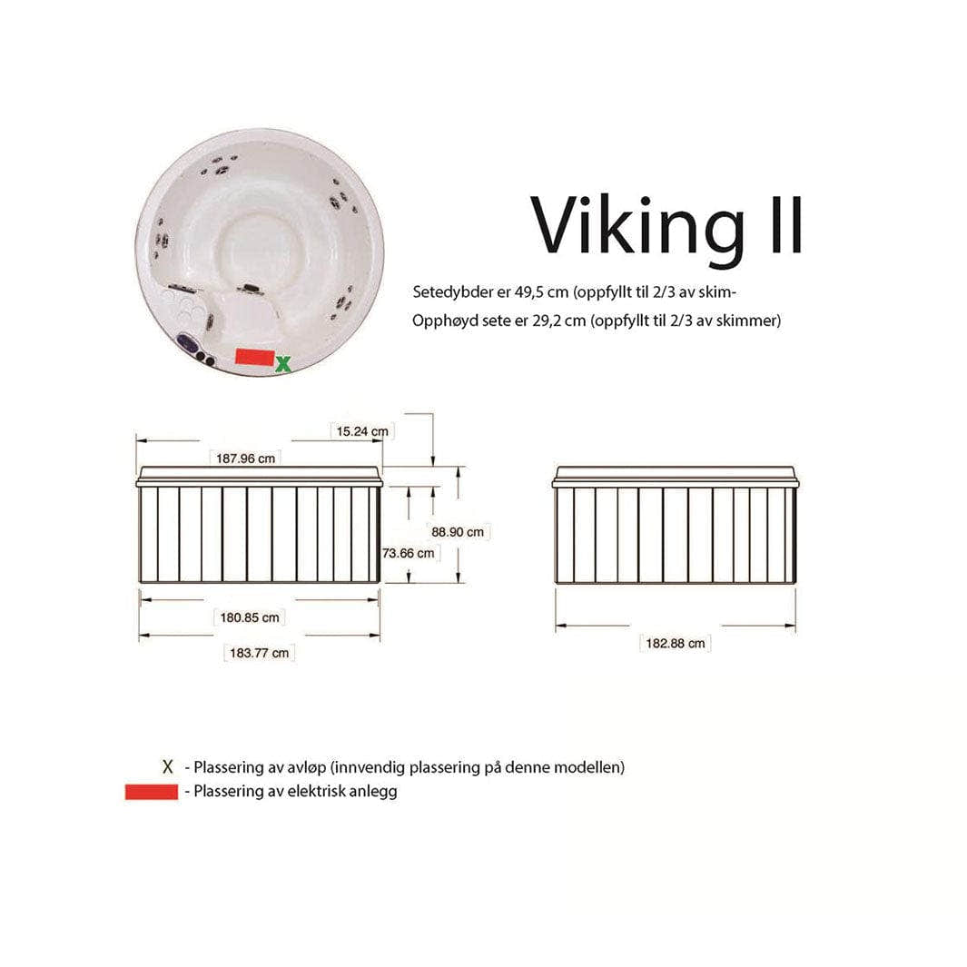 VikingSpa Viking II Perlehvit/Grått - Grått FRP lokk, LED & rustfri dyser VikingBad Utendørs boblebad VB-111118