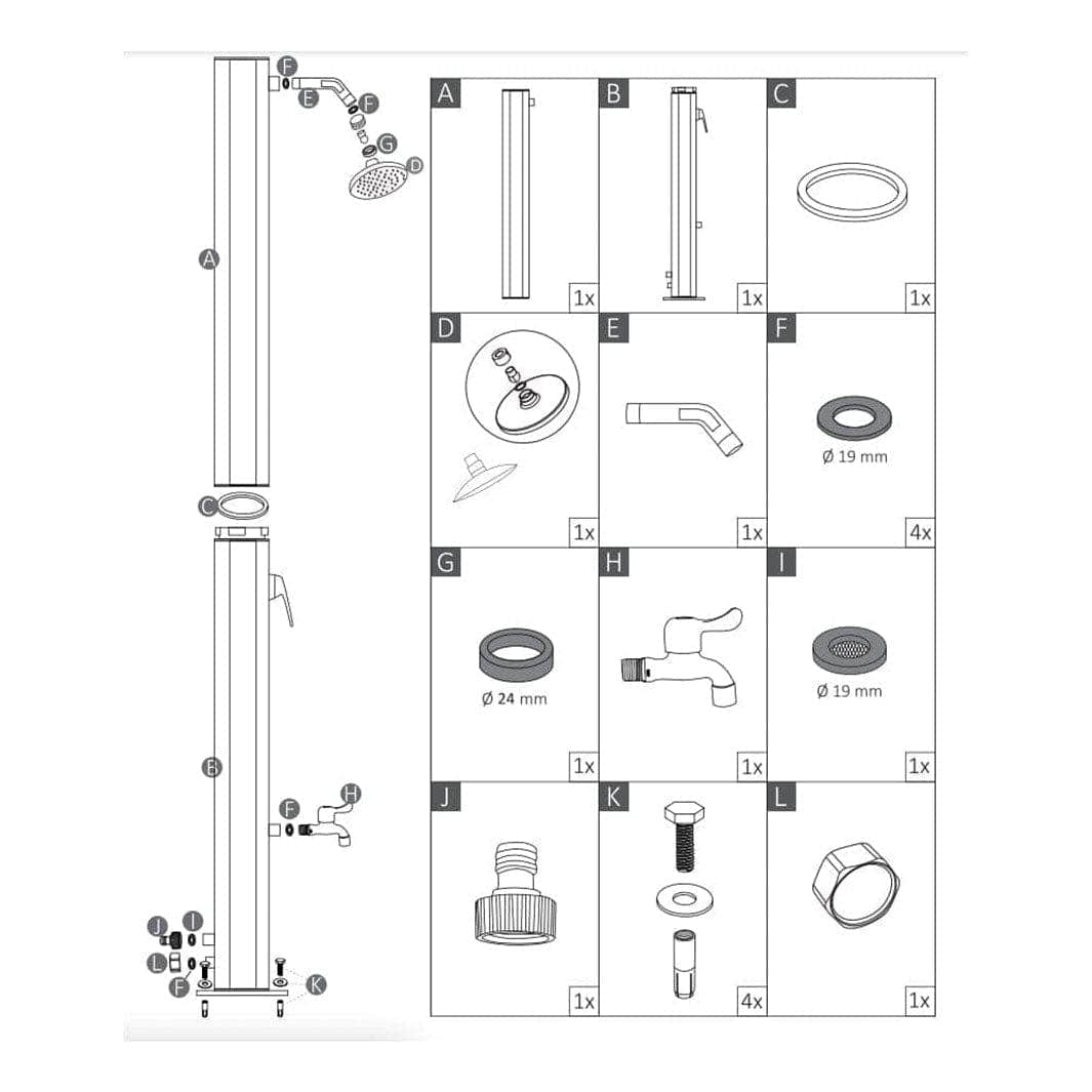 Ahlsell Utedusj med soloppvarming - 35 liter Ahlsell Utekran AH-6135525