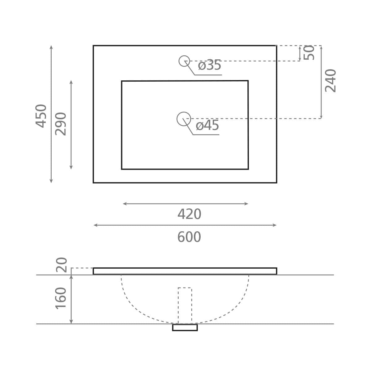 Bathco Montecarlo Servant B60xD45cm - nedfelling Hvit Bathco Nedfelling KO-0509