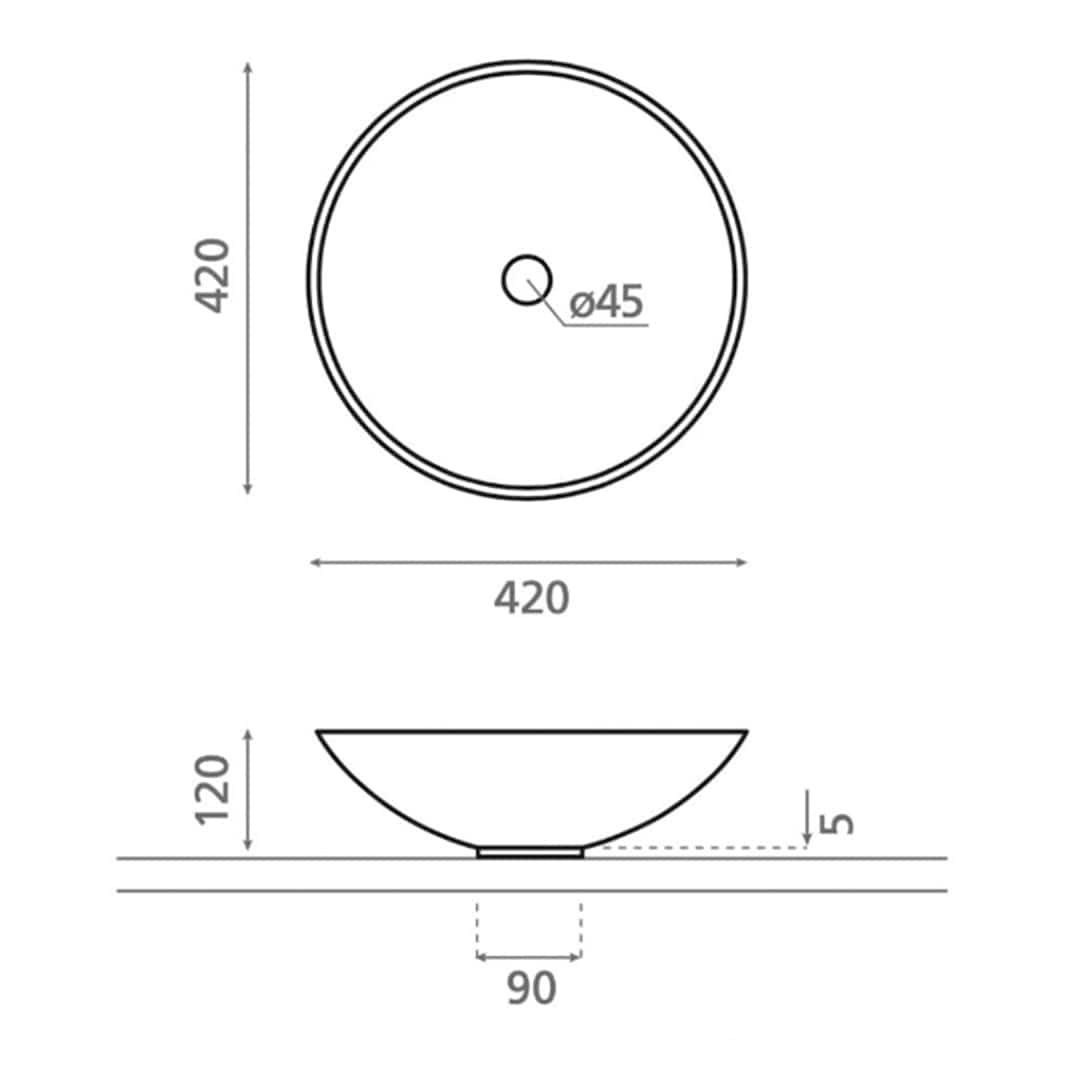 Bathco Piamonte Bolleservant Ø42cm - solid surface Hvit matt Bathco Bolleservant KO-6002bl