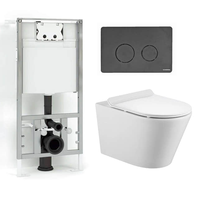 Bathco Sintra Antibakteriell Toalettpakke: veggskål, soft-close sete og sisterne Svart matt Bathco Toalettpakker BUN-4551SM