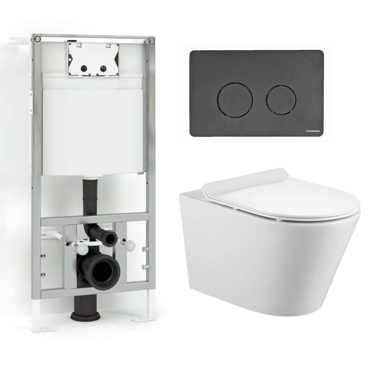 Bathco Sintra Antibakteriell Toalettpakke: veggskål, soft-close sete og sisterne Svart matt Bathco Toalettpakker BUN-4551SM