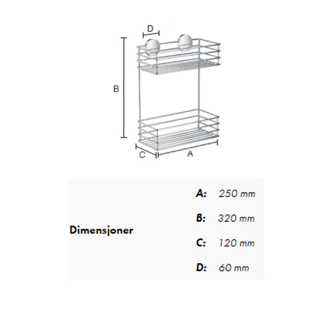 Beslagsboden Dusjkurv i 2 Plan - selvklebende Krom Beslagsboden Dusjhylle SM-B1202