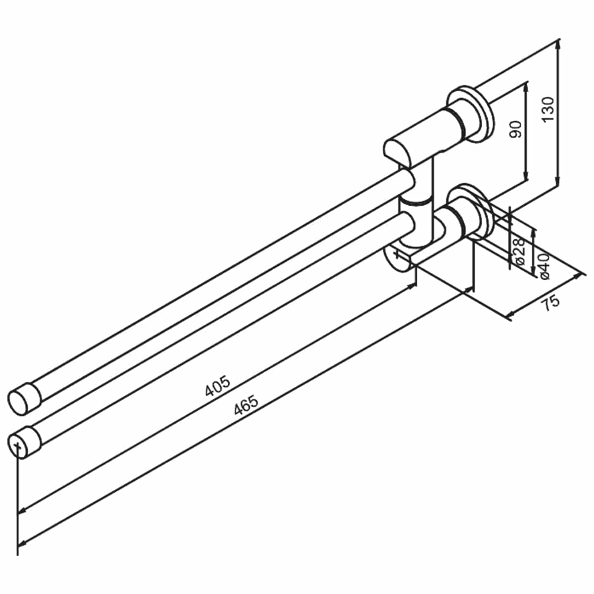 Damixa Silhouet Håndklestang dobbel svingbar 480mm, Krom Krom Damixa Håndklestang KO-4832200