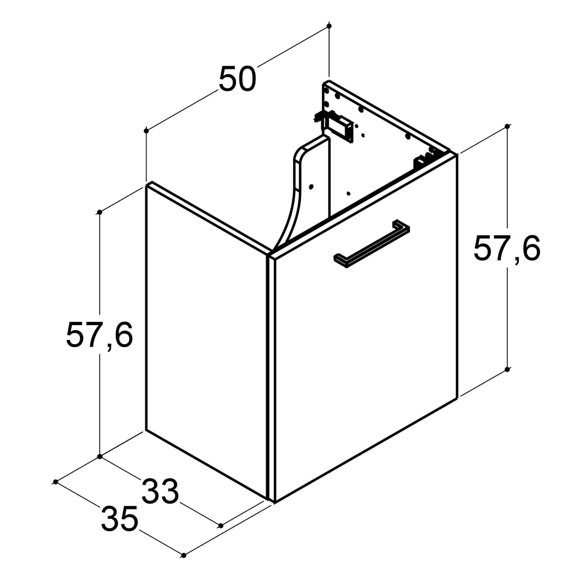 Dansani Mido+ Slim Servantskap 1 dør B50xD35cm uten servant Dansani Servantskap