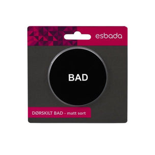 Esbada Rundt Dørskilt BAD svart matt