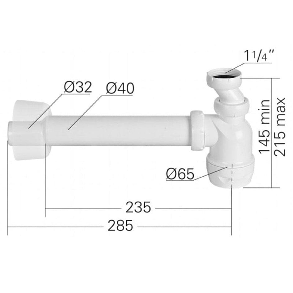Faluplast Flaskevannlås 32/40mm Hvit - med rør og rosett Faluplast Vannlås AH-4516142