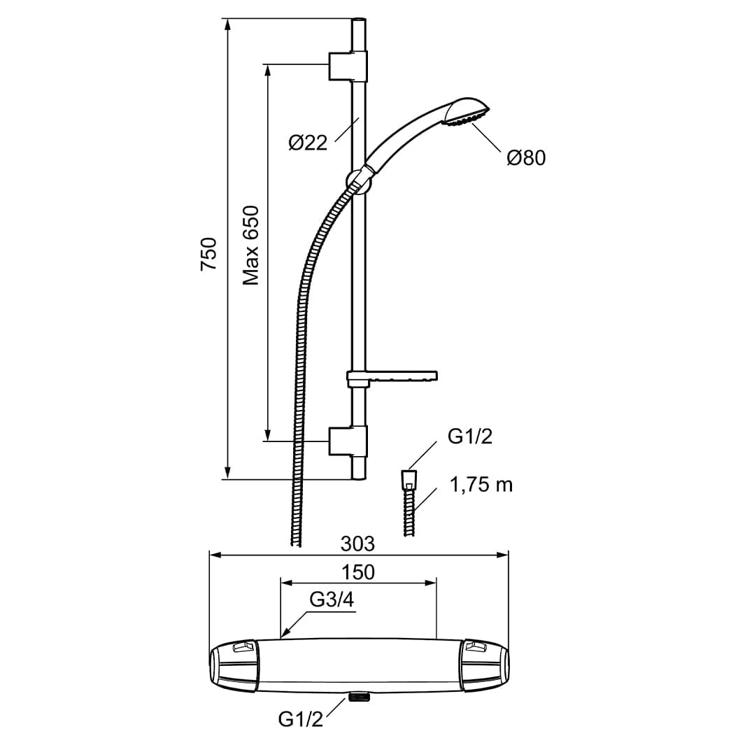 FM Mattsson 9000E II Dusjpakke Krom Krom FM Mattsson Dusjsett FM-4304841