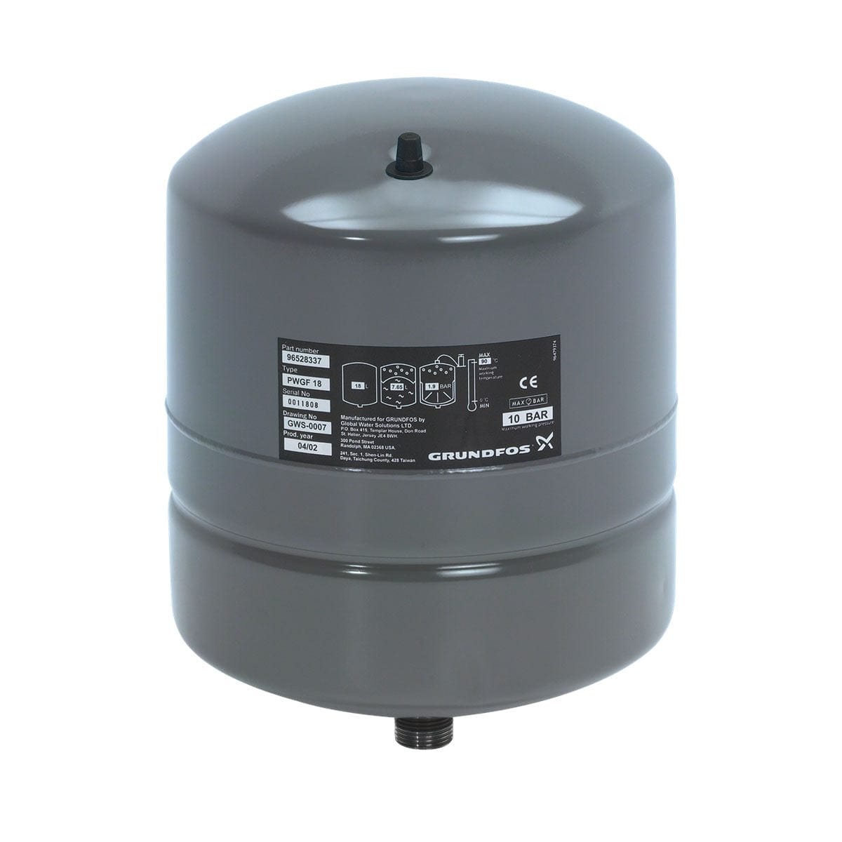 Grundfos Membrantank 12 liter, 10 Bar Grundfos Trykktank AH-8402806