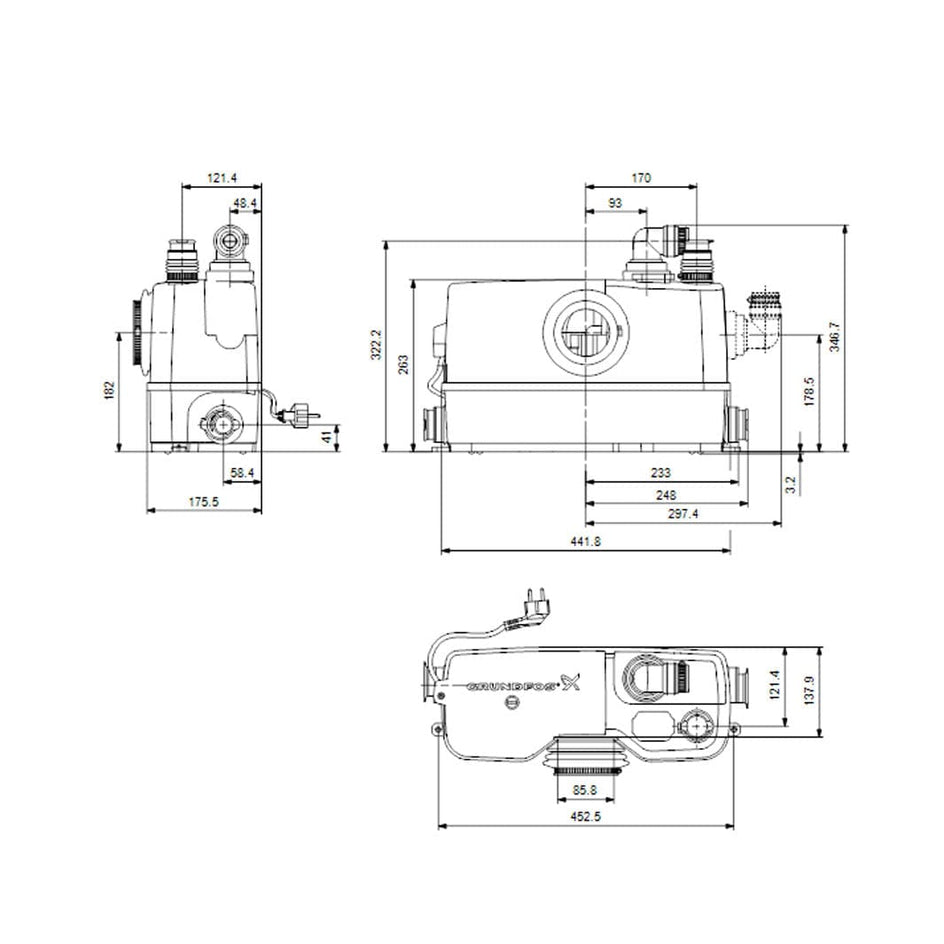 Grundfos Sololift 2 WC3 Avløpsautomat Grundfos Avløpspumpe AH-9045715
