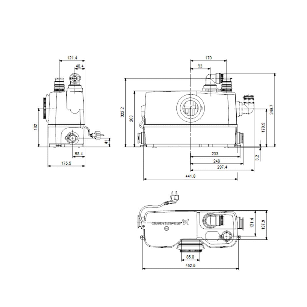 Grundfos Sololift 2 WC3 Avløpsautomat Grundfos Avløpspumpe AH-9045715