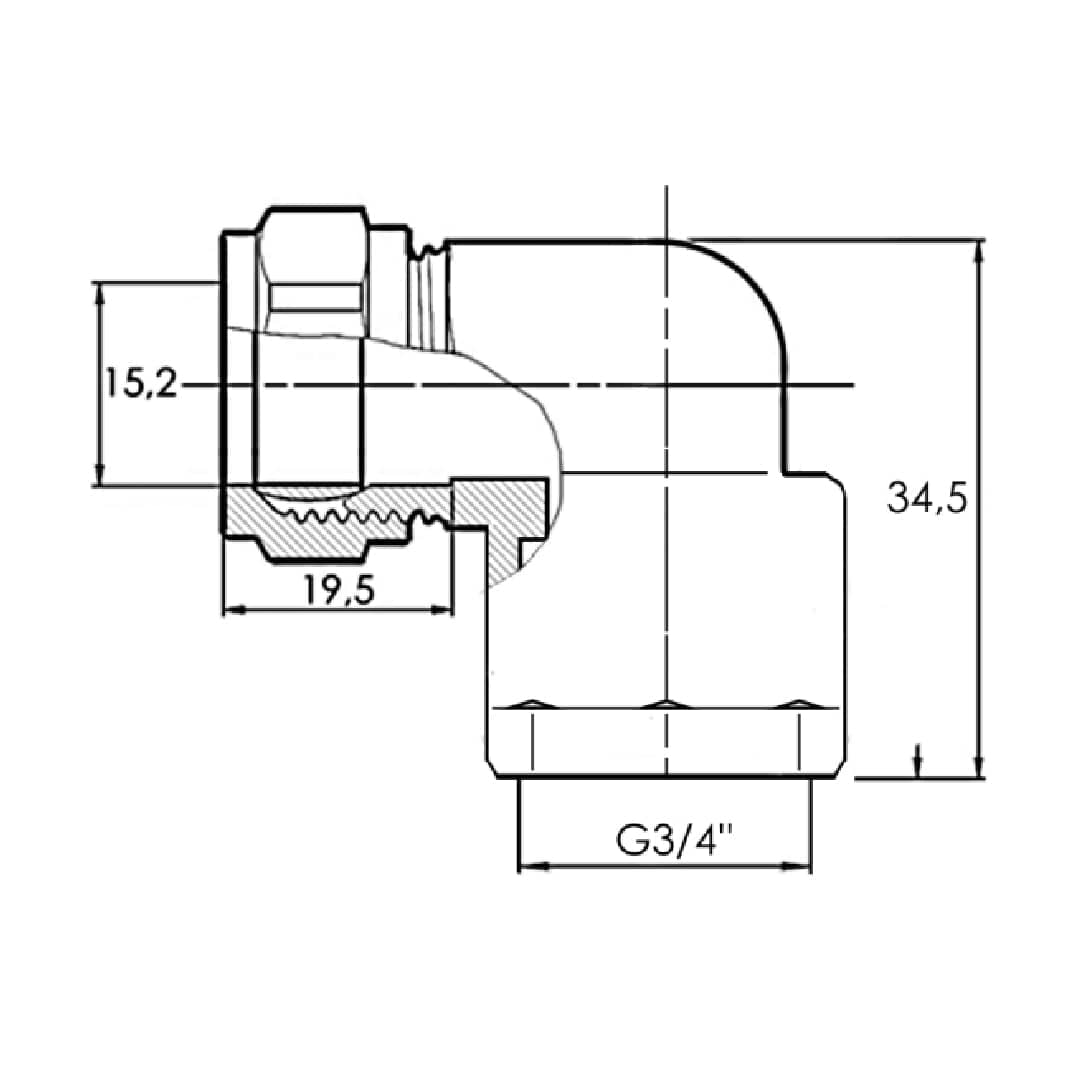 Høiax Albue innv. gjenger cu 1/2"x15 Høiax Rørdeler tappevann HO-5125595