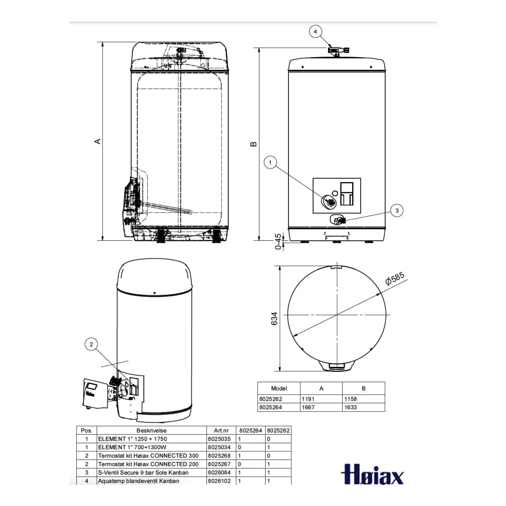 Høiax Connected 200/300 liter Varmtvannsbereder Høiax Gulvstående bereder