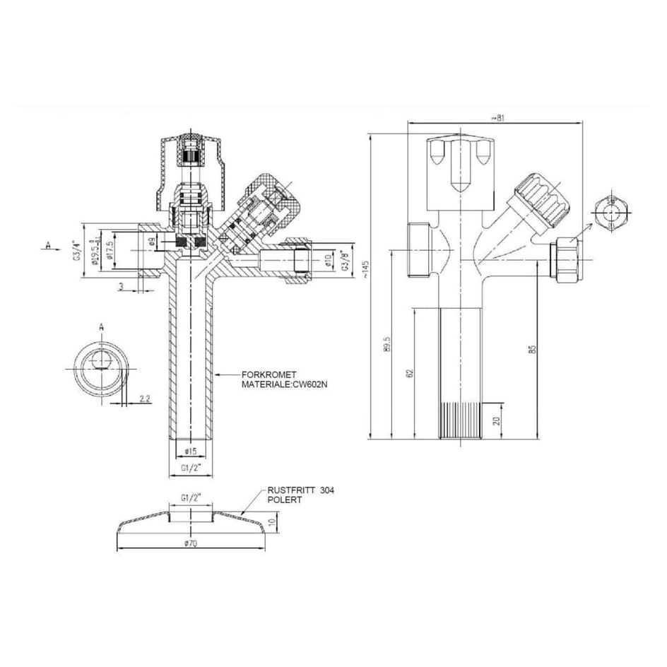 Høiax Kombikran lang type 1/2"x10mm Høiax Rørdeler tappevann HO-5125134