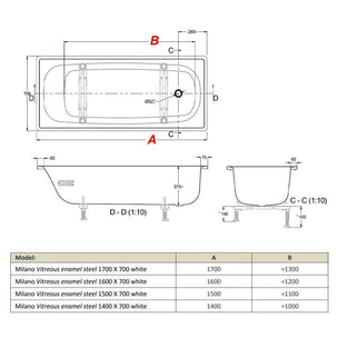 Laufen Milano Badekar Emaljert Stål L140-170cm