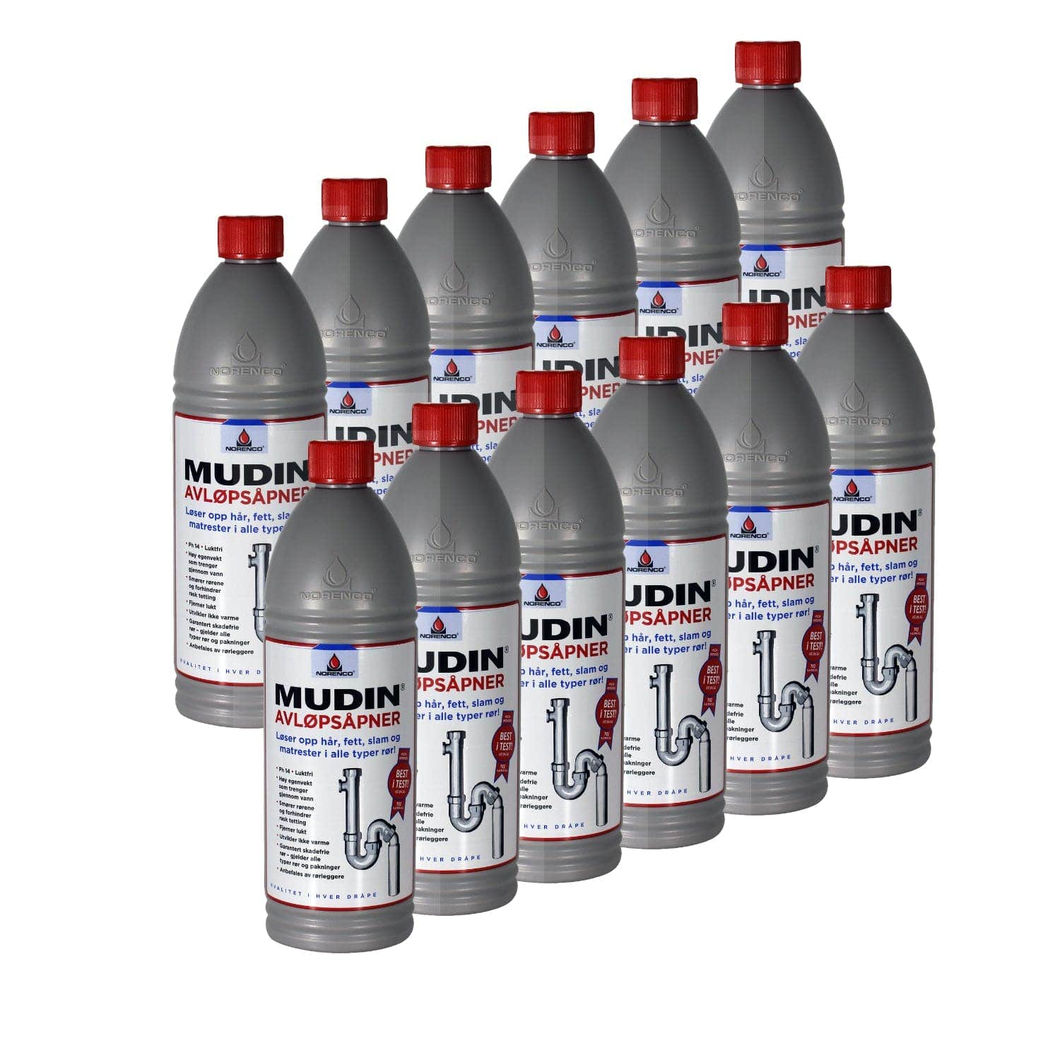 Mudin Avløpsåpner 1 liter - 12 stykk | Testvinner Norenco Avløpsåpner BUN-9815621