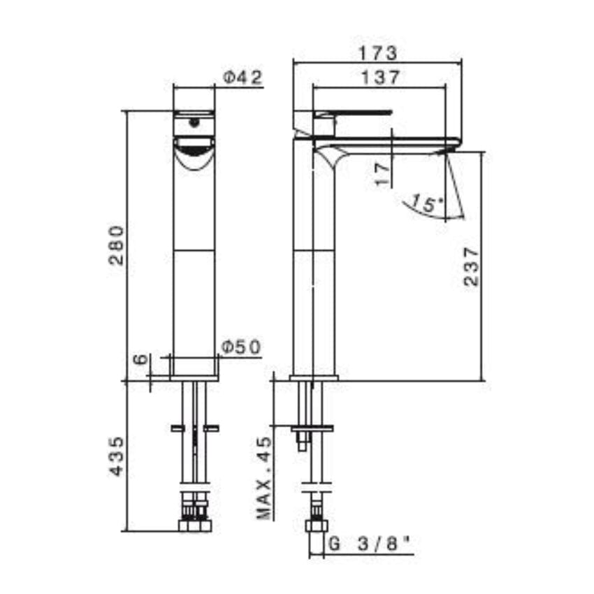 Newform Fan Høy Servantbatteri H280mm - for benkeplate Newform Servantbatteri