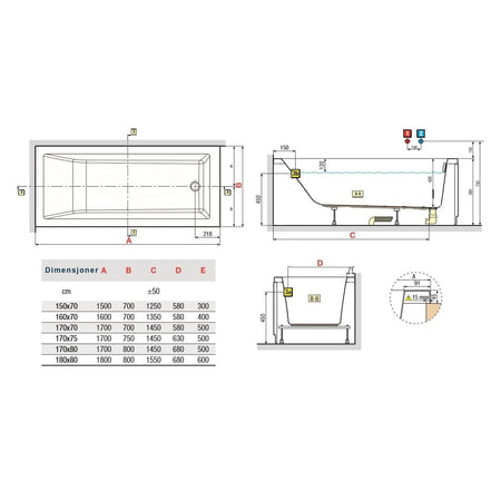 Novellini Calos Badekar L150-170xB70cm