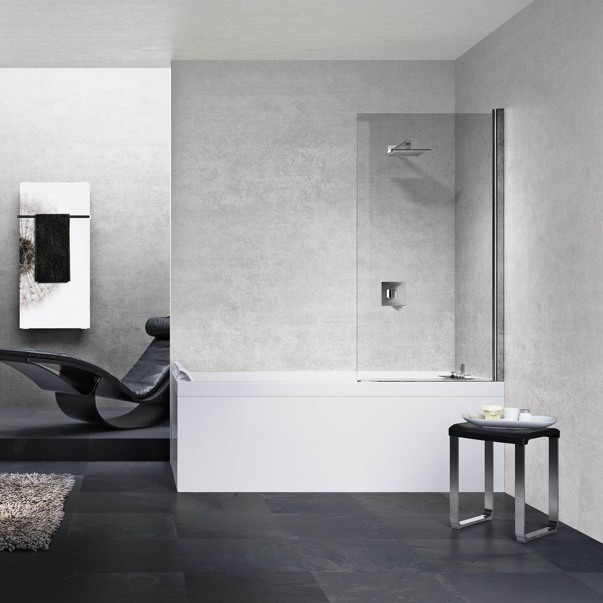 Novellini Young 2.0 Badekarvegg Krom / 75cm / Klart glass Novellini Badekarvegg KO-600600075