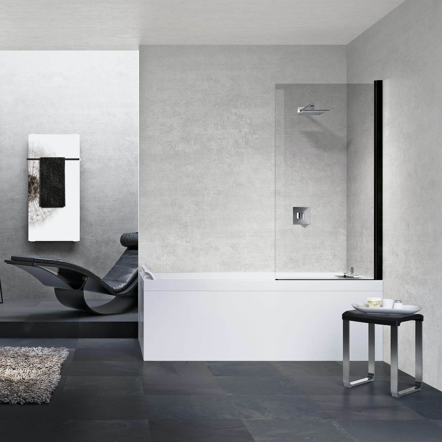 Novellini Young 2.0 Badekarvegg Svart matt / 75cm / Klart glass Novellini Badekarvegg KO-600604075
