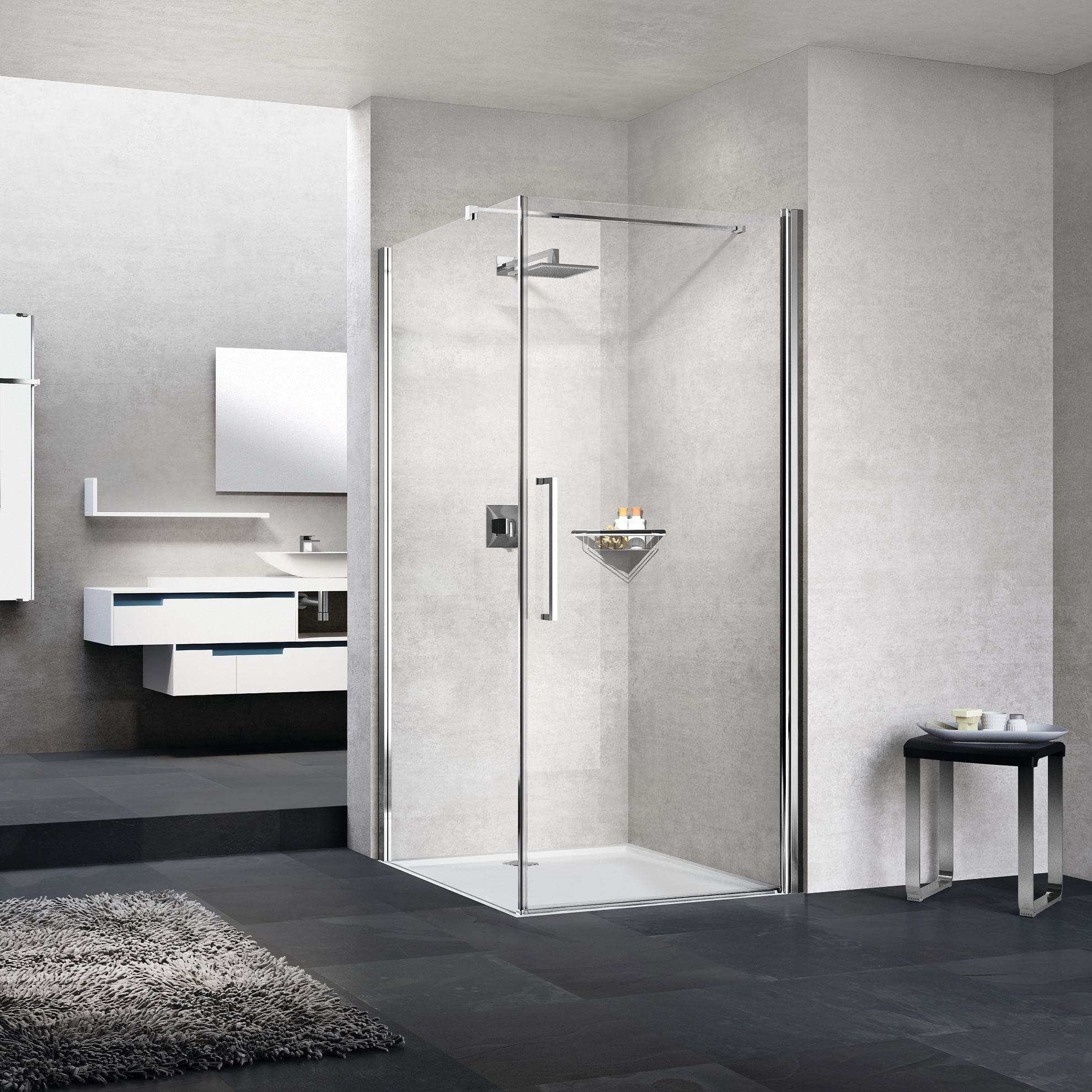 Novellini Young 2.0 Fastvegg 80-100cm Krom / 80cm / Klart glass Novellini Dusjvegg KO-600300080