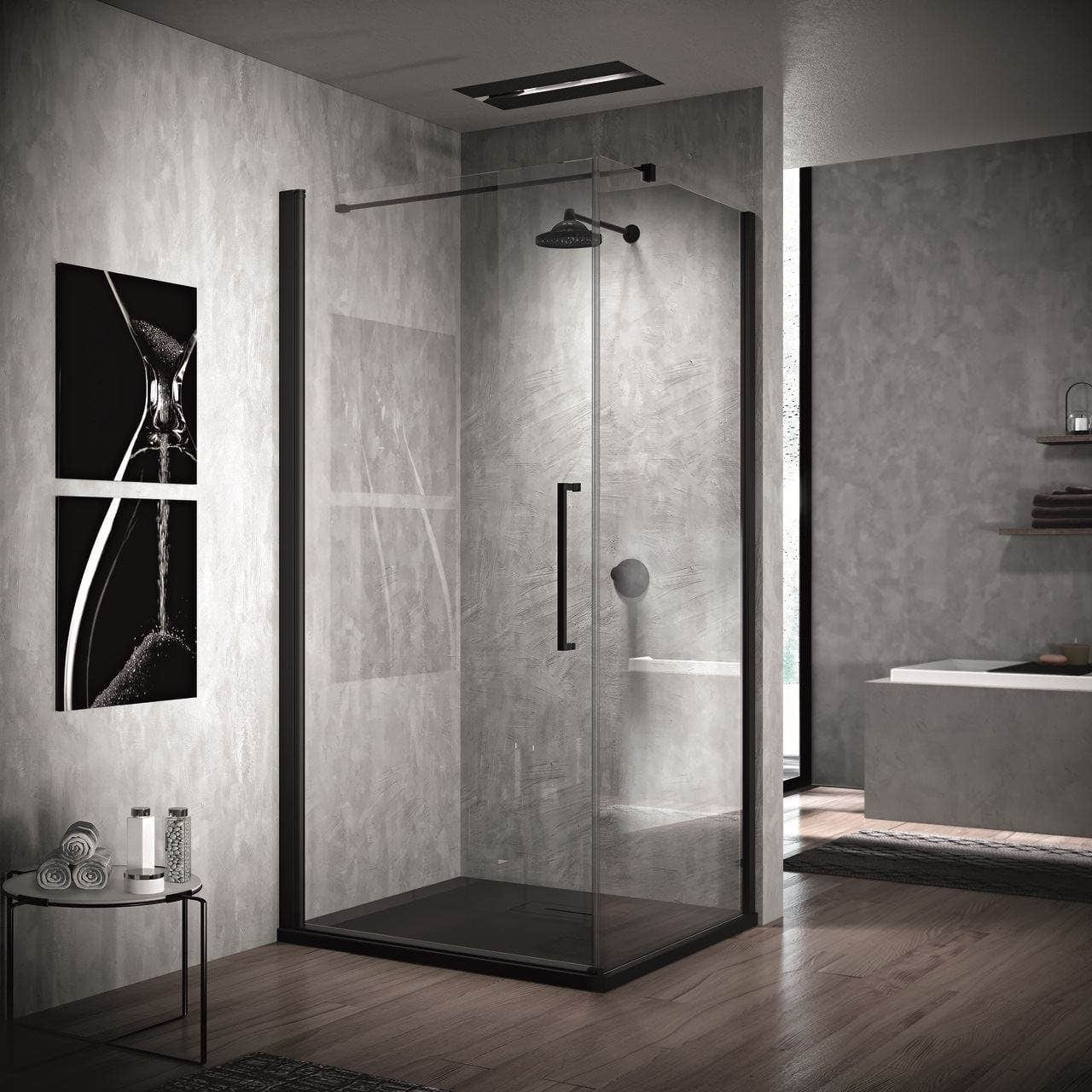 Novellini Young 2.0 Fastvegg 80-100cm Svart matt / 80cm / Klart glass Novellini Dusjvegg KO-600304080