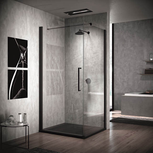 Novellini Young 2.0 Fastvegg 80-100cm Svart matt / 80cm / Klart glass Novellini Dusjvegg KO-600304080