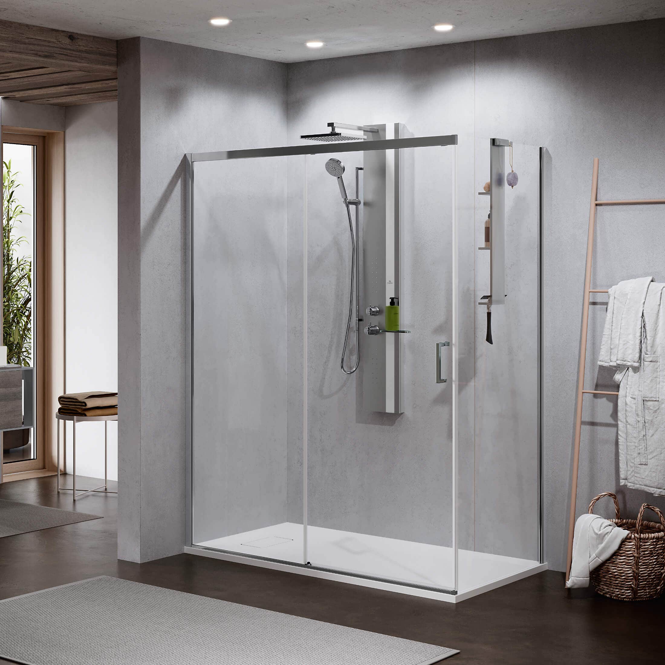 Novellini Zephyros 2.0 Fastvegg for skyvedør 80-100cm Krom / 80cm / Klart glass Novellini Dusjvegg KO-621300080