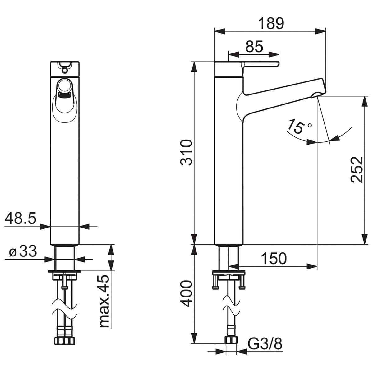 Oras Inspera Servantbatteri 3001F - høy modell Krom Oras Armatur Servantbatteri OR-4200213