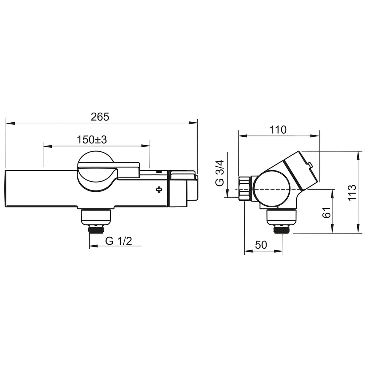 Oras Oramix Dusjbatteri Langt Grep 7267 Krom Oras Armatur Dusjbatteri OR-4200519