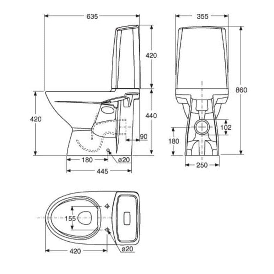 Porsgrund Glow 61 Toalett Rimfree Hvit / Dobbel Porsgrund Gulvstående toalett GE-6002897
