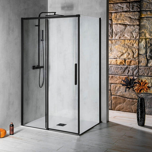 Sanipro ALTIS LINE / BLACK LINE - Fastfelt Svart matt / 80cm / Klart glass Sanipro Dusjvegg SA-10167